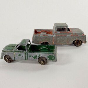Vintage Tootsietoy 50s Diecast Pickup Trucks Green Red Distressed Paint Aging